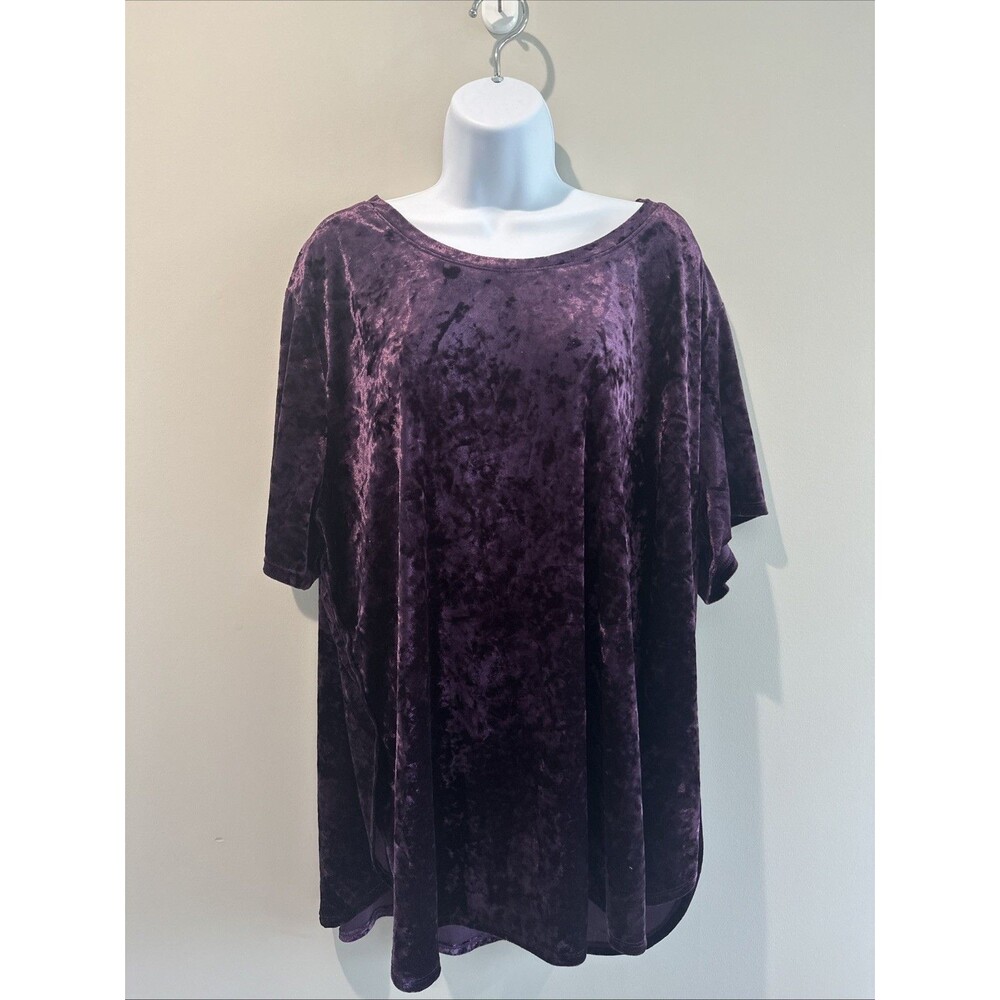 Faded Glory Women’s 4X Purple Crushed Velvet Burnout Top Tunic Whimsigoth Witchy